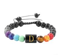 Spiritual for crystal Healing Bracelet Featuring Initial Letter - for Natural Gemstone Beads for Energy Balance Reiki Good Luck Charm Stretch Fit 7-11.6 Inch(D)