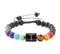 Spiritual for crystal Healing Bracelet Featuring Initial Letter - for Natural Gemstone Beads for Energy Balance Reiki Good Luck Charm Stretch Fit 7-11.6 Inch(T)