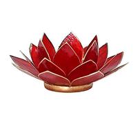 Spiritual Gifts Lotus Shaped Tea Light Candle Holder Made of Capis Shell and edged in Gold coloured metal. Lotus is finished in a Red Colour (Tea Lignt Candle not included)