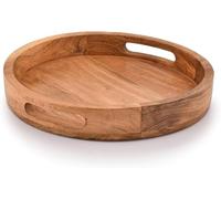 Spiritual Gifts Round Acacia Wood Serving Tray With Handles 30.48cm X 30.48cm X 4.06cm For Breakfast, Tea, Coffee, Dessert Rustic Kitchen Platter & Decorative Home Use