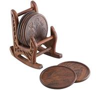 Spiritual Gifts Wooden Coasters Set Of 6 With Unique Rocking Chair Holder Rustic Handmade Wood Drink Coasters For Coffee Mugs, Tea & Water Glasses Heat-Resistant Table Protector & Home Office Gift