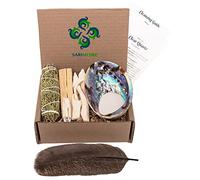 Spiritual Items - Juniper Smudge Stick ~ Abalone Shell for Smudging ~ Palo Santo Sticks ~ 2 inchTripod Stand ~ 8 inch Feather and White Sand