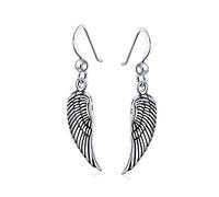 Spiritual Personalize Amulet Feathered Heart Guardian Angel Wing Dangle Earrings For Women Teens Oxidized .925 Sterling Silver Fish Hook
