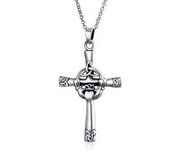 Spiritual Religious Irish Viking Eternal Trinity Celtic Knot Claddagh Cross Pendant Necklace For Women Teen Oxidized Solid .925 Sterling Silver