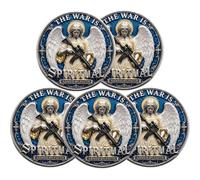 Spiritual Warfare Challenge Coin - Double-Sided Angel Warrior Religious Pocket Token, Armed By Faith Christian Defense Medallion, Inspirational Defense Gifts for Men, Women Believers (5pcs)