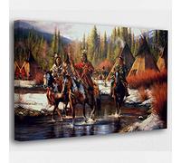 SpiritualHands Native American Indian Decor for Office Wall Art , Framed Art Canvas Western Home Decor Native American Art for Southwestern Decor, Print Wall Canvas Indian Decorations, Wolf Decor