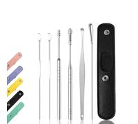 Spiritualw Earwax Cleaner Tool Set,Professional Ear Cleaning Master in 2025,360°Spiral Ear Massage Cleaning Tool,6PCS Satinless Steel Ears Pick Earwax Removal Sit with PU Leather Case (Black)