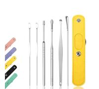 Spiritualw Earwax Cleaner Tool Set,Professional Ear Cleaning Master in 2025,360°Spiral Ear Massage Cleaning Tool,6PCS Satinless Steel Ears Pick Earwax Removal Sit with PU Leather Case (Yellow)