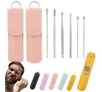 Spiritualw Earwax Cleaner Tool Set, Spiritualw Professional Ear Cleaning Kit, Ear Wax Removal Kit, 6pcs Portable Earwax Cleaner Tool Set, with Keychain Pu Leather Case (2 Set,Pink)