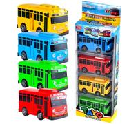 Spiritzohic Bus Car, 4PCS Bus Model Play Vehicles Car Pull Back Vehicle Alloy Diecast Vehicle Mould Pull-Back Bus Cars Model Mini Friction Powered City Play Vehicles Gift for Birthday Carnival