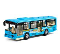 Spiritzohic Bus Car, Bus Model Car Play Vehicles Pull Back Vehicle Alloy Diecast Vehicles Mould Pull-Back Buss Play Vehicle with Lights and Sounds City Cars Model Gift for Birthday Carnival(Blue)