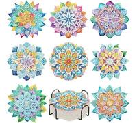 Spiritzohic Diamond Painting Coasters Kit with Holder, 8 Pcs Mandala Diamond Art Coaster, Non-Slip DIY Dot Paint Craft Kits, Adults & Beginners Art Craft Supplies