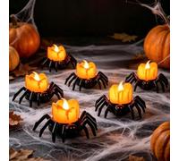 Spiritzohic Spider Tealights Candles, 6PCS Pumpkin Decorations Lights Halloween Party Decorations LED Light Candle 3D Lanterns Candles for Halloween Festival Party Family Room Decoration