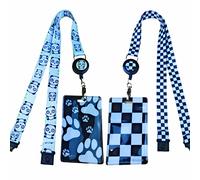 SpiriuS 2 x Retractable Reel Breakaway Lanyards Neck Straps with Unique Waterproof Zip Lock Card Holders for Badge, Pass, ID Card B (Checkered + Panda)