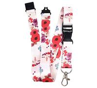 SPIRIUS Breakaway Lanyard Neck Strap for Phone, ID Badge Holder, Key Holder Keychain (Poppies in White)