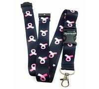 SpiriuS Breakaway safety Neck Strap Lanyard Pink Ribbon with detachable Metal Clip for ID Card Badge Holder, Key Holder (Breast Cancer Logo in Black)