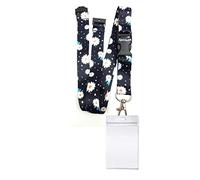SpiriuS Lanyard Breakaway Neck Strap with Zip-Lock Waterproof Clear Plastic Badge Holder (Daisies in Black + Waterproof Badge)
