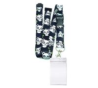 SpiriuS Lanyard Breakaway Neck Strap with Zip-Lock Waterproof Clear Plastic Badge Holder ((Pandas in Black + Waterproof Holder)