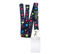 SpiriuS Lanyard Breakaway Neck Strap with Zip-Lock Waterproof Clear Plastic Badge Holder (Rainbow Stars+ Waterproof Badge)