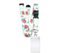 SpiriuS Lanyard Neck Strap with Metal Clip & Safe Zip-Lock Waterproof Id Badge Card Holder (Flowers red Green)