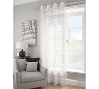 Spiro retro circles white silver voile 55 x 72 drop inches 140cm x 183cm approx plain eyelet ring top sheer elegance curtain door panel