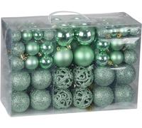 SpirWoRchlan 100 Pieces Shatterproof Baubles Set. Christmas Tree Decorations Ornament Balls With Hooks & String Hanging. Home Decor 3,4 & 6 CM Baubles-Matt, Shiny & Glitter Finish Green