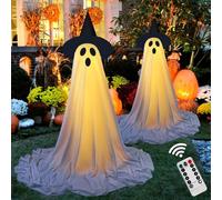 SpirWoRchlan 2Packs Halloween Decorations Outdoor,Halloweens Party Decoration Indoor,Spooky Ghost with Remote Control String Lights,Halloween-Ghost Lights for Porches Yards Gardens Lawn A
