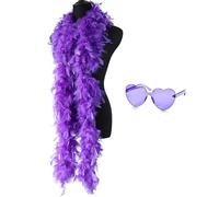 SpirWoRchlan 60g Feather Boa - 2 Yards Turkey Boa Feathers With Heart Rimless Sunglasses for Party Bulk,Christmas,Wedding Centerpieces,Costume,Concert,Pet and Home Decoration Purple