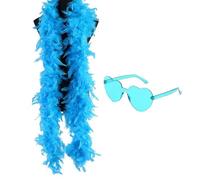 SpirWoRchlan 60g Feather Boa - 2 Yards Turkey Boa Feathers With Heart Rimless Sunglasses for Party Bulk,Christmas,Wedding Centerpieces,Costume,Concert,Pet and Home Decoration Blue