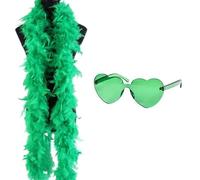 SpirWoRchlan 60g Feather Boa - 2 Yards Turkey Boa Feathers With Heart Rimless Sunglasses for Party Bulk,Christmas,Wedding Centerpieces,Costume,Concert,Pet and Home Decoration Green