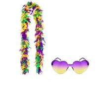 SpirWoRchlan 60g Feather Boa - 2 Yards Turkey Boa Feathers With Heart Rimless Sunglasses for Party Bulk,Christmas,Wedding Centerpieces,Costume,Concert,Pet and Home Decoration Colourful