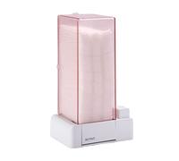 SpirWoRchlan Automatic Cotton Pad Dispenser Cosmetic Cotton Pad Organizer Press Out Cotton Square Holder Makeup Removal Pad Storage Box Container Vanity Makeup Organizer for Women Girls Pink