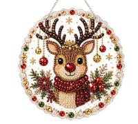 SpirWoRchlan Christmas Pearl Diamond Painting Art Kit for Adults, Suncatcher DIY Craft 3D Pearl Diamond Painting Art Kit, Pre-Assembled Metal Chain Sparkling Gem Festive Window Wall Decor, C