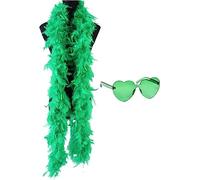 SpirWoRchlan Colorful Feather Boas, 6.6ft Feather Boa for Women for Dancing Wedding Party Cosplay Halloween Hen Party Stag Do Fancy Dress Costume Accessory, with Heart Rimless Sunglasses Green