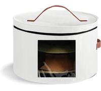 SpirWoRchlan Foldable Hat Box with Lid, Large Round Hat Carrier Case Organizer, Cowboy Caps Storage, Up to 8 Hats, White, S (15.7" D x 10.2" H), Felt, Leather, Zipper Closure, Closet & Travel Use