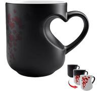 SpirWoRchlan Heart-Shaped Color Changing Magics Ceramic Mug Funny Color Changing Coffee Cup with Handle That Reveals Surprise Design When Filled with Hot Beverage Romantic Gift for Couples 1pc
