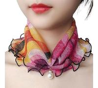 SpirWoRchlan Ladies Square Chiffon Scarves Women Neck Scarf Retro lightweight Floral Print Silk Scarf with Pearl Lace Headscarf Square Women's Scarves Orange & Pink
