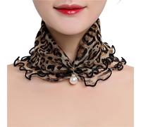SpirWoRchlan Ladies Square Chiffon Scarves Women Neck Scarf Retro lightweight Floral Print Silk Scarf with Pearl Lace Headscarf Square Women's Scarves Leopard