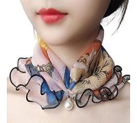 SpirWoRchlan Ladies Square Chiffon Scarves Women Neck Scarf Retro lightweight Floral Print Silk Scarf with Pearl Lace Headscarf Square Women's Scarves Light Pink