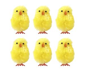 SpirWoRchlan Mini Easter Chicks Yellow Easter Chenille Chicks Cute Fully Easter-Chicks Baby Chick for Easter-Party, Easter-Egg Bonnet Decoration, Easter-Egg Hunt 6pcs