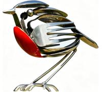 SpirWoRchlan Rustic Recycled Metal Robin Sculpture, Handmade Fork Spoon Bird Statue, Anti-Rust Weatherproof Ornament, Indoor Outdoor Art Decor for Garden Patio Living Room and Bird Lovers Gift (A)