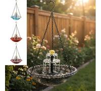 SpirWoRchlan Solar Cascade Hanging Bird Bath, Solar Bird Bath Fountain, Solar-Fountain for Bird-Baths, with Solar-Powered Water Pump, Decorative Garden Water Feature for Patio Porch Outdoor Grey