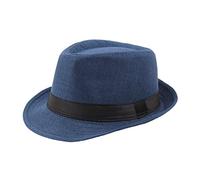 SpirWoRchlan Straw Fedora Hat for Men Panama Trilby Hat Short Brim Summer Sun Hat Straw Fedora Hat Mens Fedora Hats for Men Trilby Hat Sun Hat Panama Hat Blue