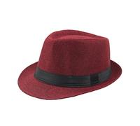 SpirWoRchlan Straw Fedora Hat for Men Panama Trilby Hat Short Brim Summer Sun Hat Straw Fedora Hat Mens Fedora Hats for Men Trilby Hat Sun Hat Panama Hat Red