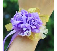 SpirWoRchlan White Corsage for Wedding and Prom Rose Wrist Corsage Bracelet with Ribbon Wrist Band, Ribbon Flower Wrists Corsages for Women, Girls, Bridal, Bridesmaid etc Purple