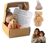 SpirWoRchlan Worry Bear Hug in a Box,A Little Pocket Bear Hug,Mini Worry Bears with Inspirational Card,Handmade Mini Plush Teddy Bears in Box,Bears Doll,Positive Gifts for Kids,Friends Brown