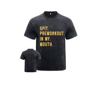 Spit Preworkout in My Mouth Printed Workout Shirt for Men, Washed Gym Shirt, Machine Washable, Durable &Novelty Design, Black, Medium