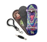 SPITBOARDS 32 x 96 mm Fingerboard Complete Wood Set-Up Assembled, 5-Layers, Silver Trucks with Bushings and Nuts, Transparent CNC Bearing Wheels, Lasered Foam Grip Tape, Green T-Rex
