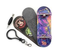 SPITBOARDS 32 x 96 mm Fingerboard Complete Wood Set-Up Assembled, 5-Layers, Silver Trucks with Bushings and Nuts, CNC Bearing Wheels in Transparent Purple, Lasered Foam Grip Tape Purple T-Rex