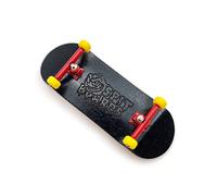 SPITBOARDS 34 mm Fingerboard Complete Wood Pro Set-Up (Pre-Assembled, 5-Layers), Pro Trucks, CNC Bearing Wheels, Foam Grip Tape, (Deck: Black, Trucks: Red, Wheels: Yellow)